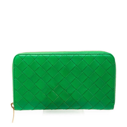 Bottega Veneta Intrecciato Zip Around Wallet Paraquito Green Leather