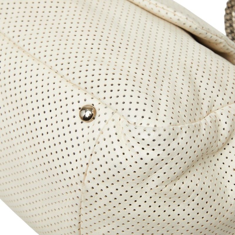 Chanel Quilted CC Logo 2.55 Perforated Chain Shoulder Bag Off White Leather — view 4