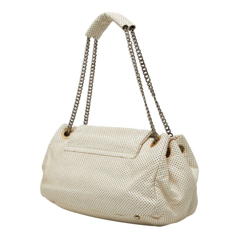 Chanel Quilted CC Logo 2.55 Perforated Chain Shoulder Bag Off White Leather — view 2