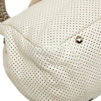Chanel Quilted CC Logo 2.55 Perforated Chain Shoulder Bag Off White Leather — view 5
