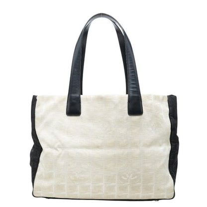 Chanel CC Logo New Travel Line Tote Beige Black Nylon Leather