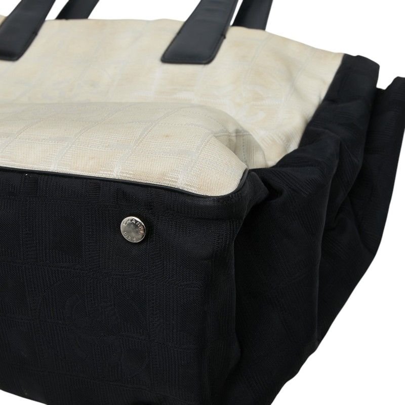 Chanel CC Logo New Travel Line Tote Beige Black Nylon Leather — view 6