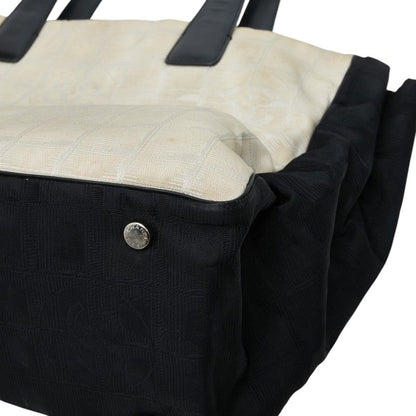 Chanel CC Logo New Travel Line Tote Beige Black Nylon Leather — view 6
