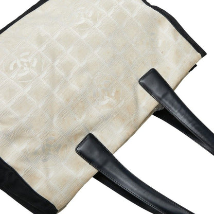 Chanel CC Logo New Travel Line Tote Beige Black Nylon Leather — view 8