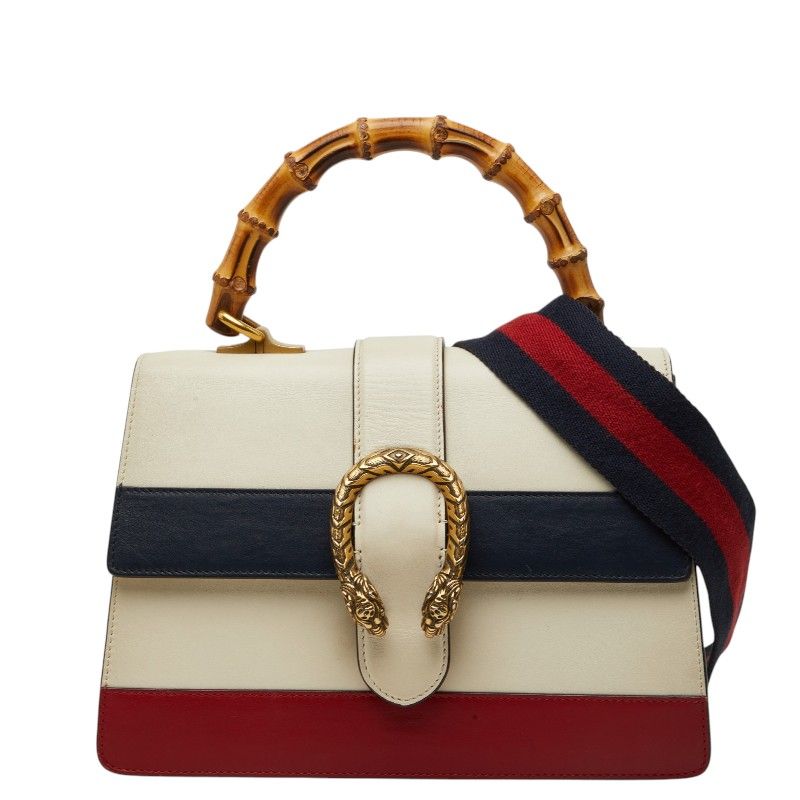 Gucci Dionysus Bamboo 2-Way Shoulder Bag White Navy Red Leather