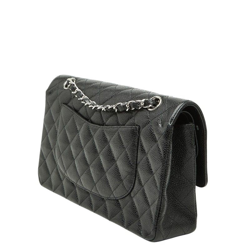 Chanel Quilted 25 CC Logo Double Flap Chain Shoulder Bag Black Silver Caviar — view 2
