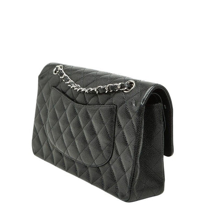 Chanel Quilted 25 CC Logo Double Flap Chain Shoulder Bag Black Silver Caviar — view 2