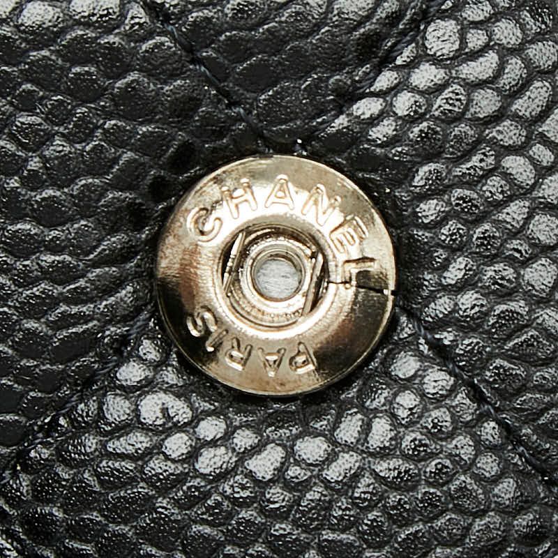 Chanel Quilted 25 CC Logo Double Flap Chain Shoulder Bag Black Silver Caviar — view 9