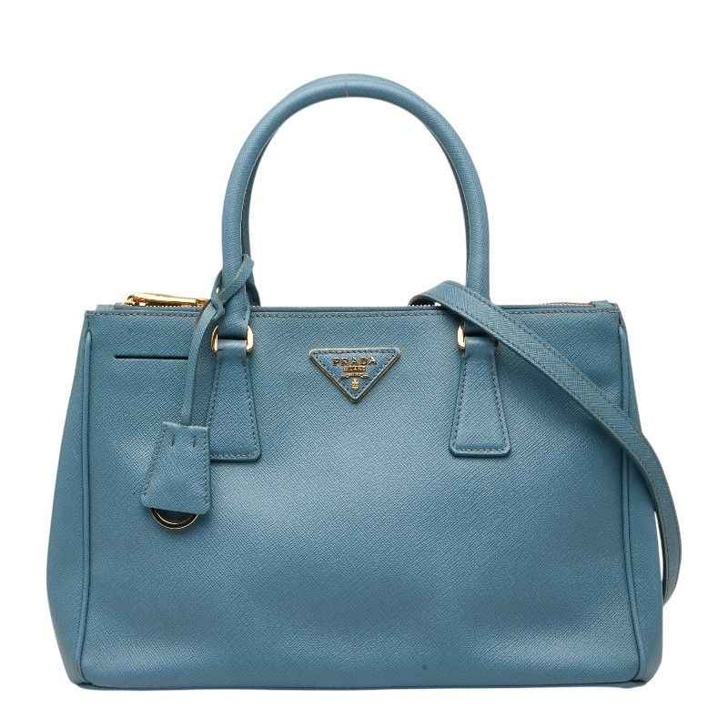 Prada Saffiano Galleria 2-Way Shoulder Bag Blue Leather