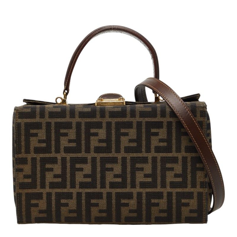 Fendi Zucca 2-Way Shoulder Bag Brown Canvas Leather