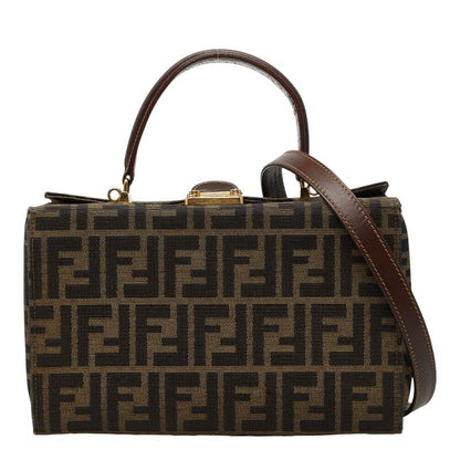 Fendi Zucca 2-Way Shoulder Bag Brown Canvas Leather