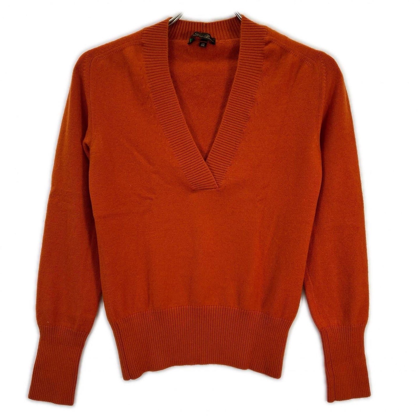 Loro Piana Orange Neck Long Sleeve 95 Cashmere Knit Top 40 Sweater