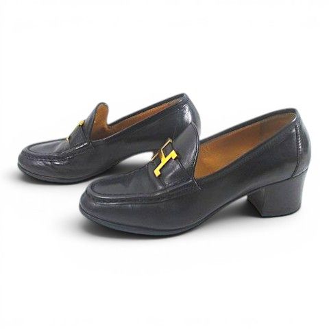Hermes Constance Loafers Heels Buckle 36 Black Leather — view 2