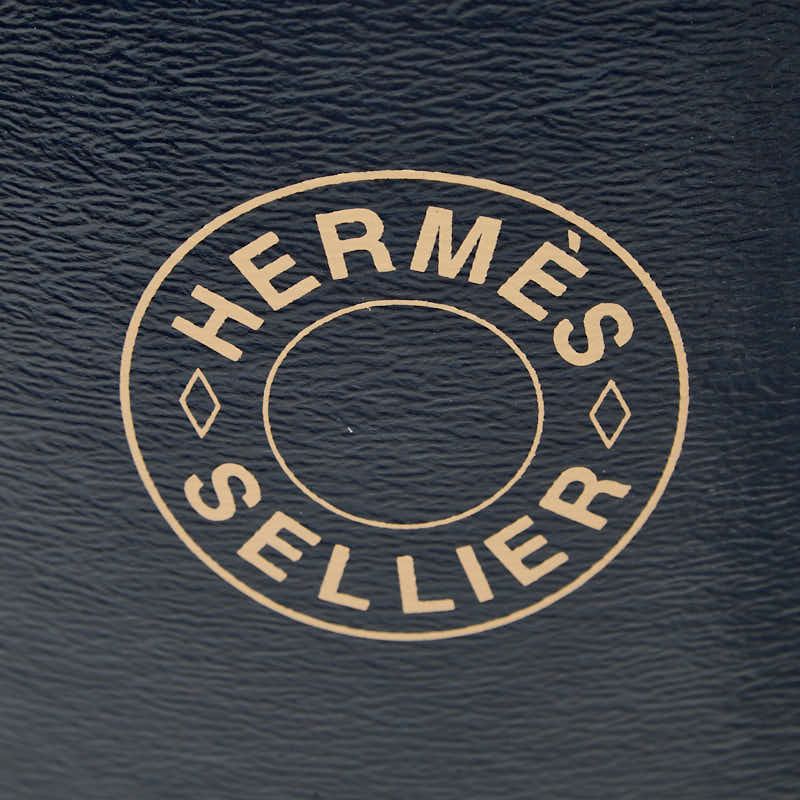 Hermes Saddle Box Horse Tackle Can Navy Silver Leather Metal Recycled Cardboard — view 7