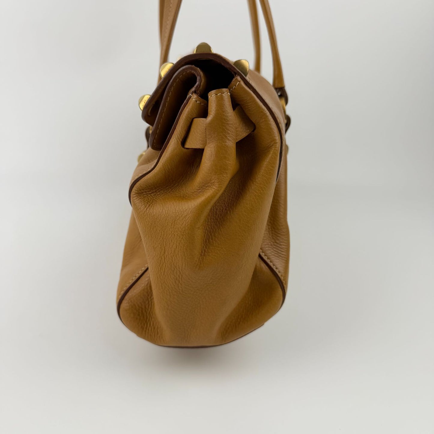 Prada Shoulder Bag Tote Leather Camel Brown Gold Vintage — view 6