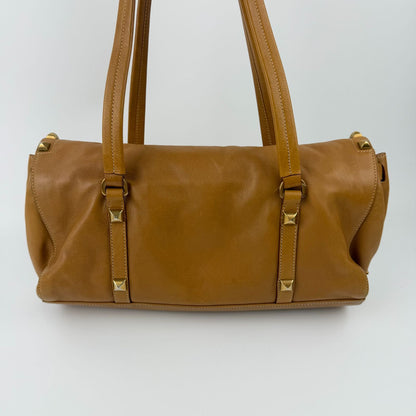 Prada Shoulder Bag Tote Leather Camel Brown Gold Vintage — view 4