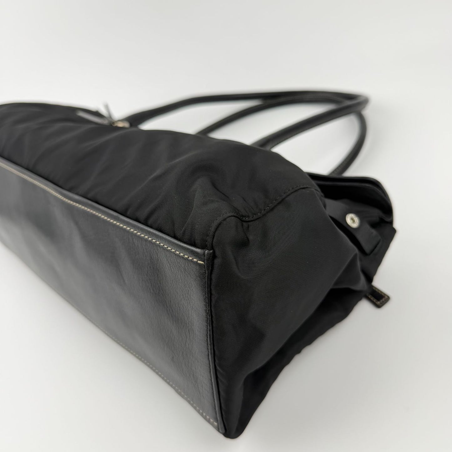 Prada Logo Shoulder Bag Tote Nylon Leather Black Silver Vintage — view 9