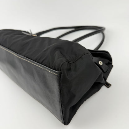 Prada Logo Shoulder Bag Tote Nylon Leather Black Silver Vintage — view 9