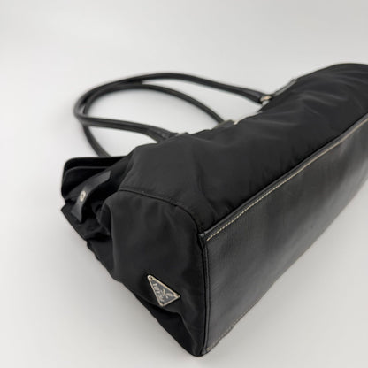 Prada Logo Shoulder Bag Tote Nylon Leather Black Silver Vintage — view 8