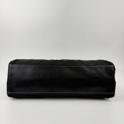 Prada Logo Shoulder Bag Tote Nylon Leather Black Silver Vintage — view 7