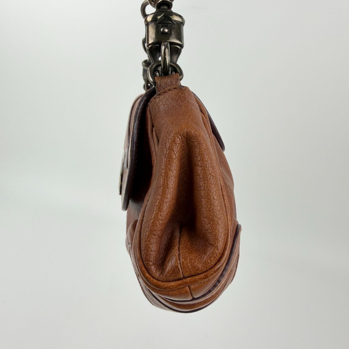 Prada Chain Shoulder Bag Leather Brown Gunmetallic Vintage — view 5