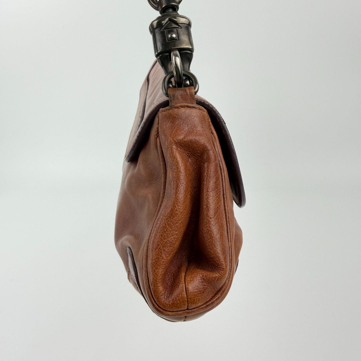 Prada Chain Shoulder Bag Leather Brown Gunmetallic Vintage — view 6