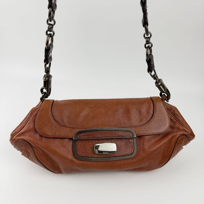 Prada Chain Shoulder Bag Leather Brown Gunmetallic Vintage — view 3