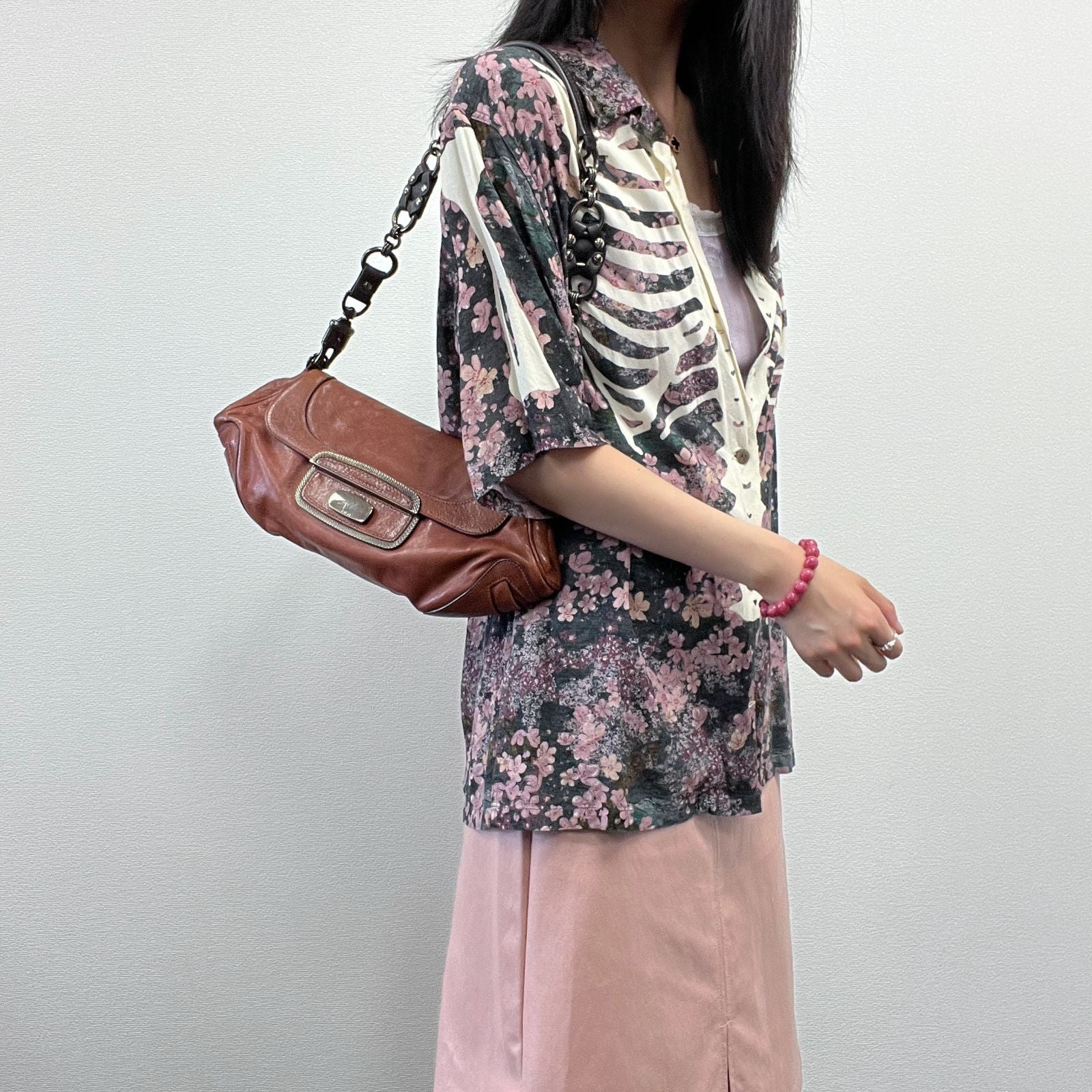 Prada Chain Shoulder Bag Leather Brown Gunmetallic Vintage — view 2