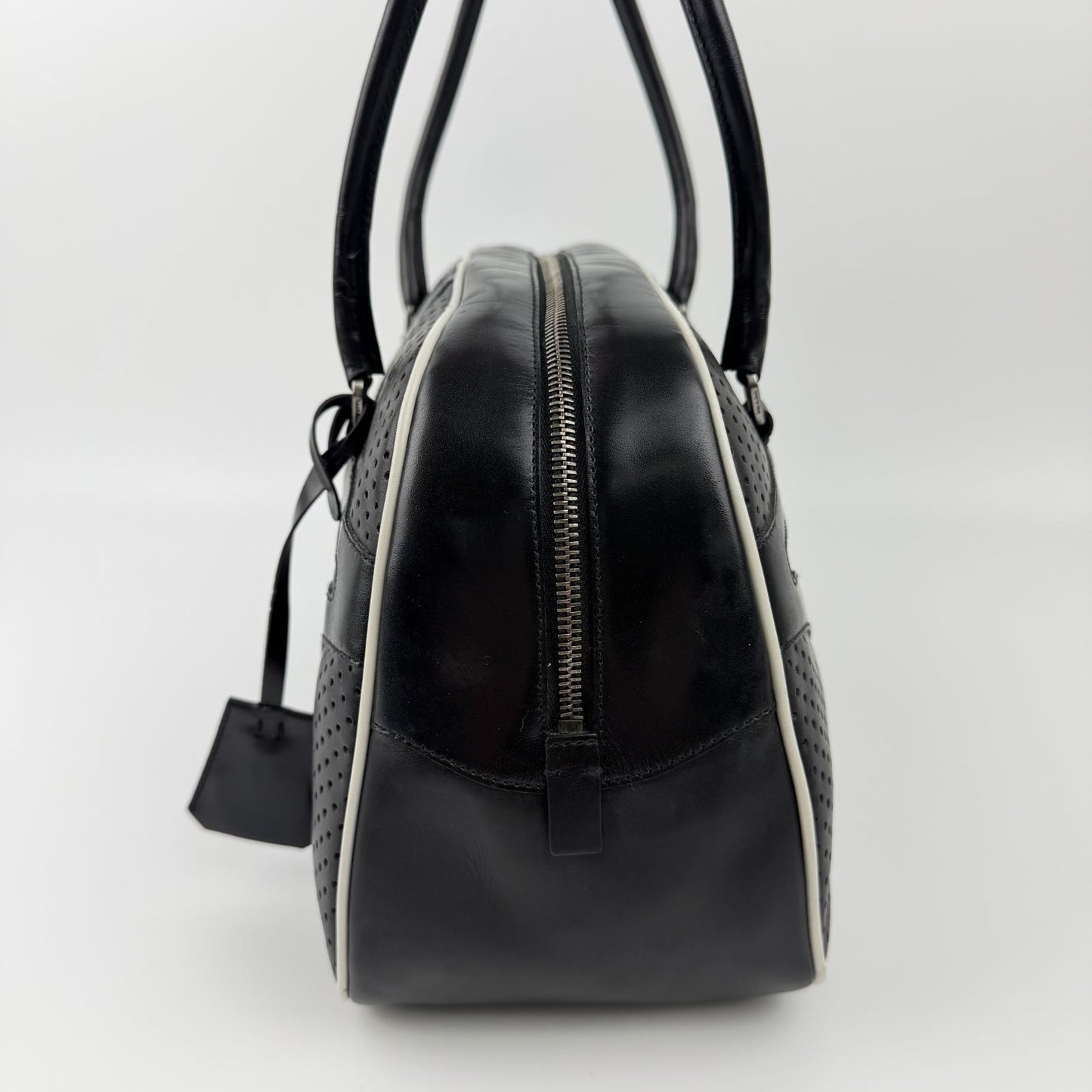 Prada Shoulder Bag Perforated Leather Black Silver Vintage — view 5