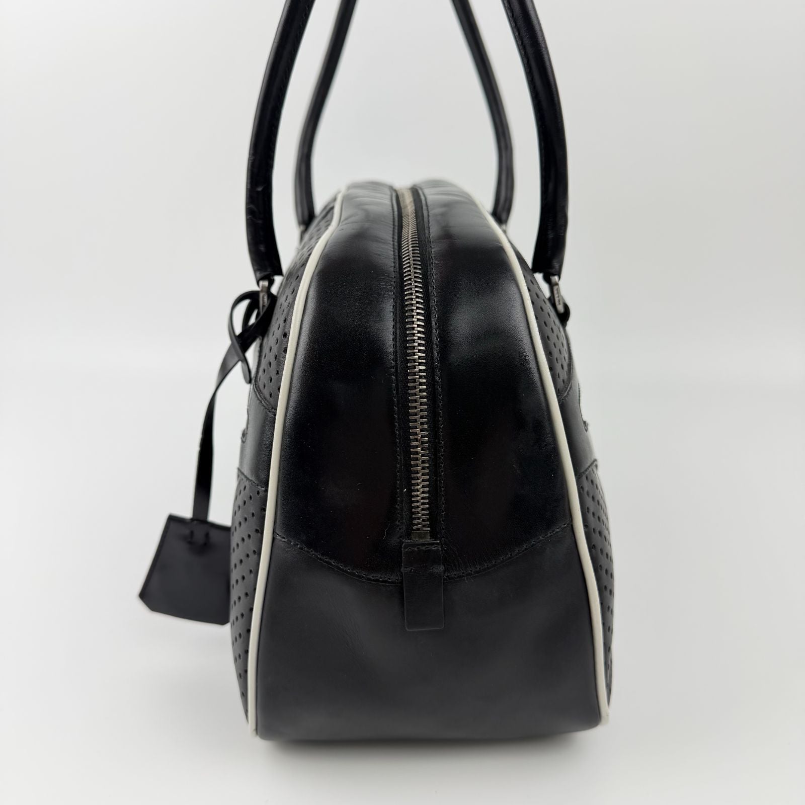 Prada Shoulder Bag Perforated Leather Black Silver Vintage — view 5
