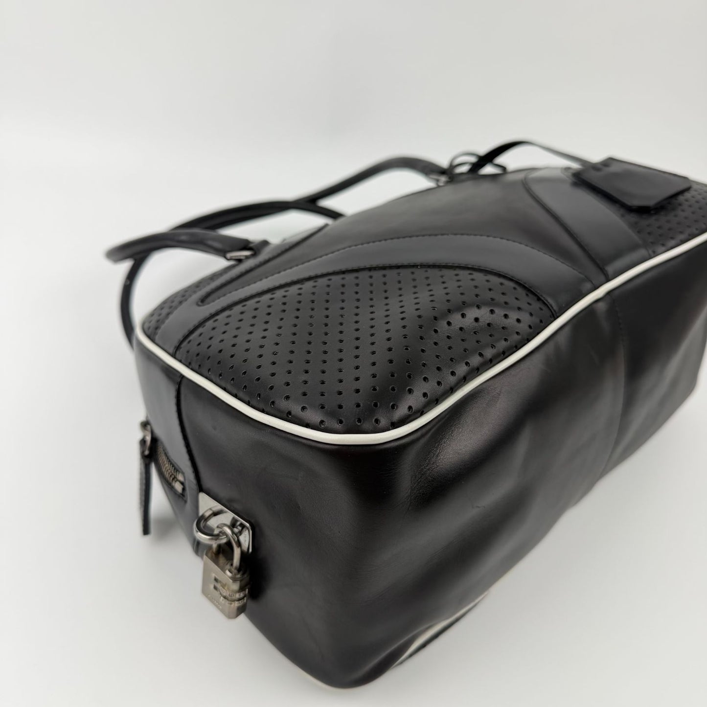 Prada Shoulder Bag Perforated Leather Black Silver Vintage — view 8