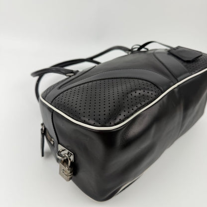 Prada Shoulder Bag Perforated Leather Black Silver Vintage — view 8