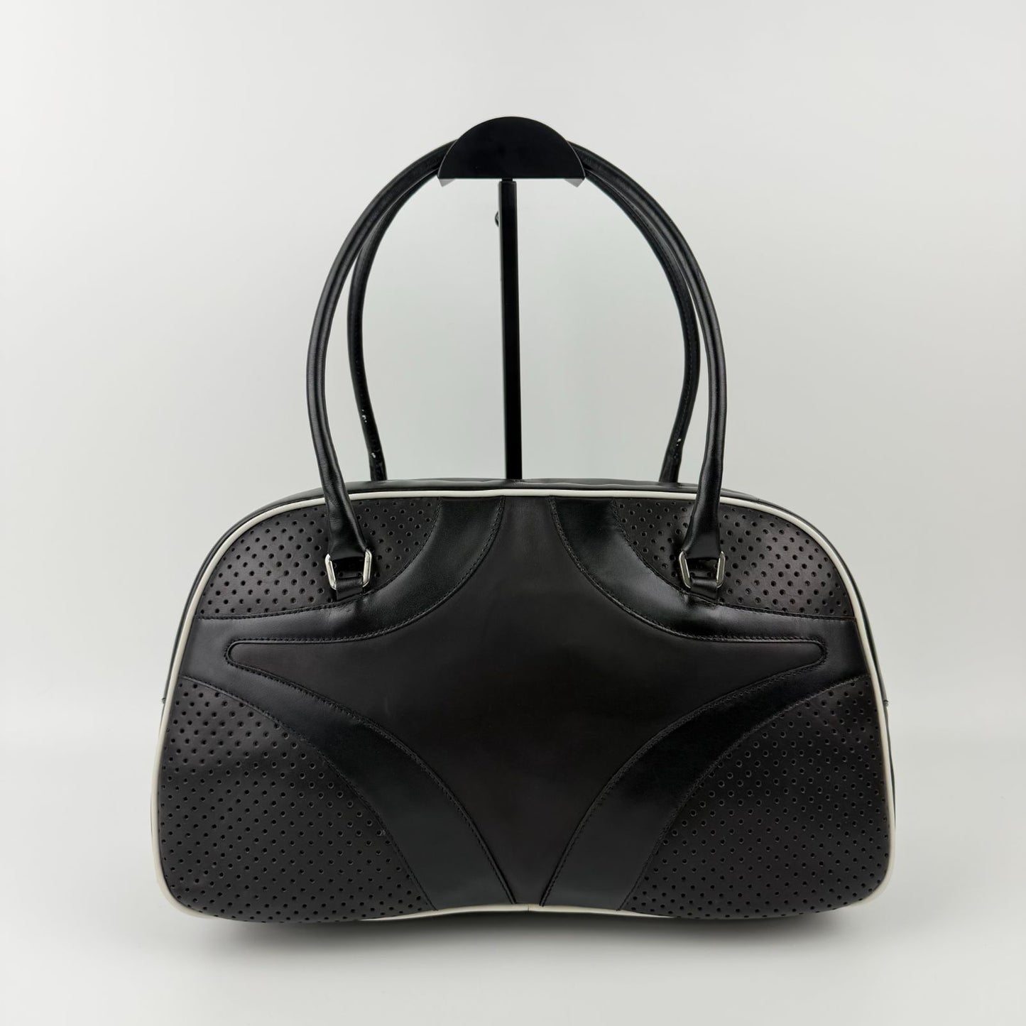 Prada Shoulder Bag Perforated Leather Black Silver Vintage — view 4