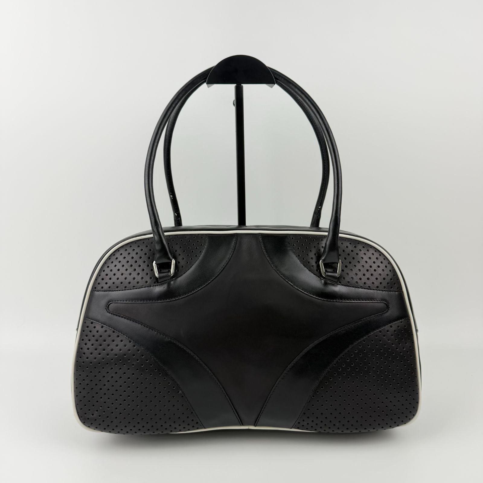 Prada Shoulder Bag Perforated Leather Black Silver Vintage — view 4