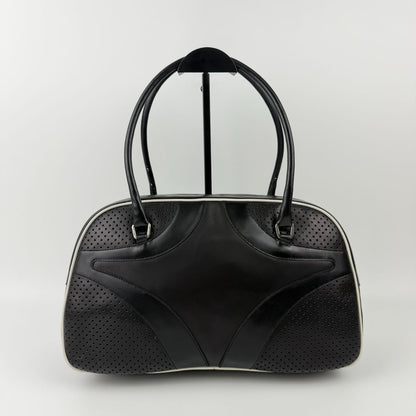 Prada Shoulder Bag Perforated Leather Black Silver Vintage — view 4