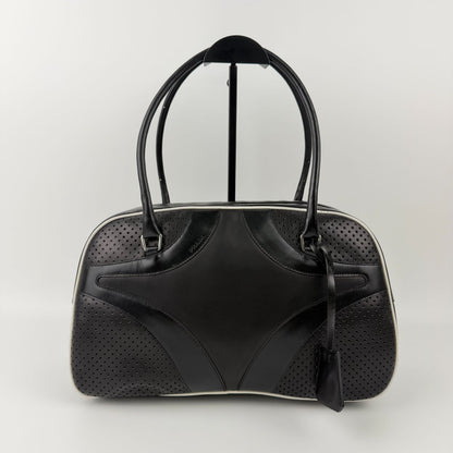 Prada Shoulder Bag Perforated Leather Black Silver Vintage — view 3
