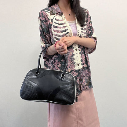 Prada Shoulder Bag Perforated Leather Black Silver Vintage — view 2