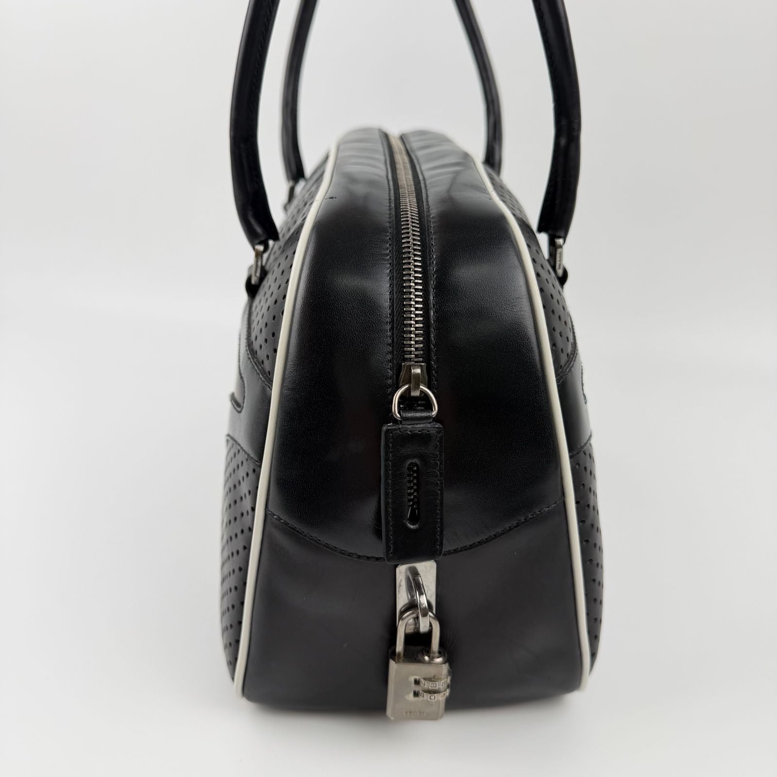 Prada Shoulder Bag Perforated Leather Black Silver Vintage — view 6