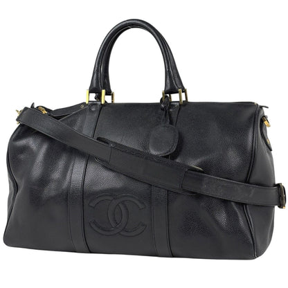 Chanel CC Logo Boston Bag 2-Way Caviar Leather Black
