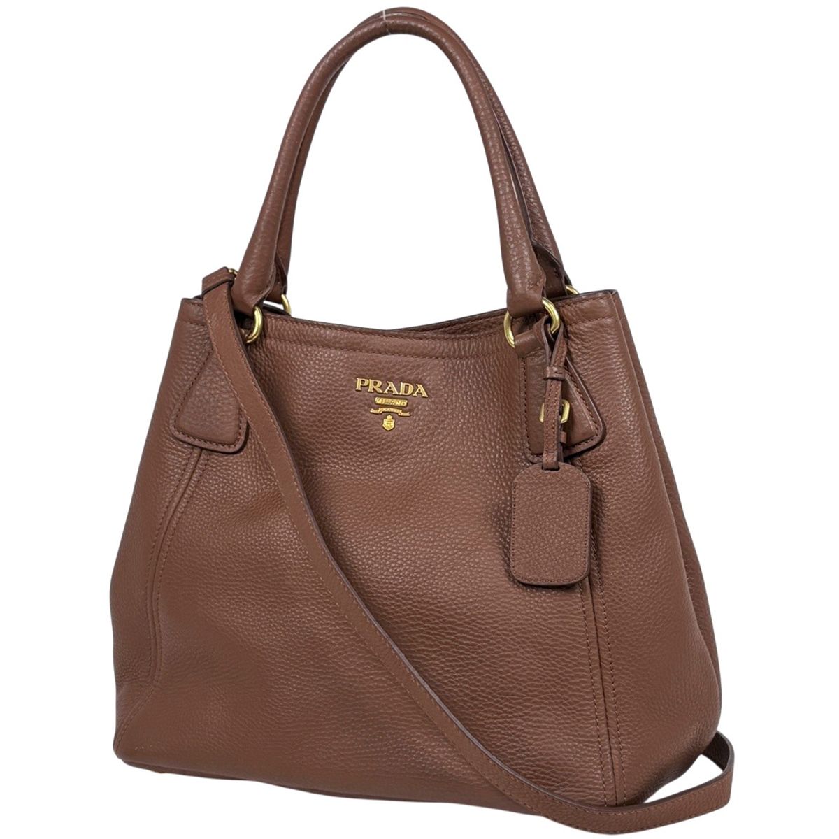 Prada Logo Tote 2-Way Leather Brown