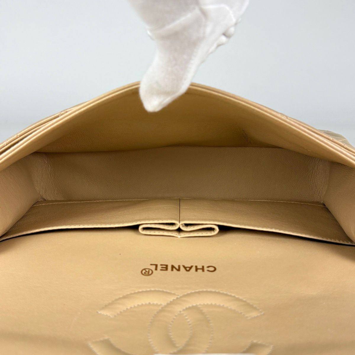Chanel Quilted Double Flap Chain Shoulder Bag CC Logo Leather Beige — view 9