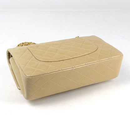 Chanel Quilted Double Flap Chain Shoulder Bag CC Logo Leather Beige — view 2