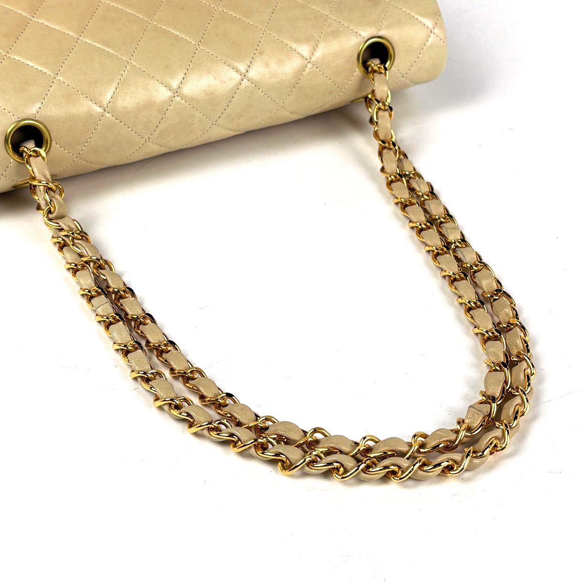 Chanel Quilted Double Flap Chain Shoulder Bag CC Logo Leather Beige — view 5