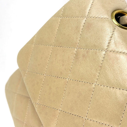 Chanel Quilted Double Flap Chain Shoulder Bag CC Logo Leather Beige — view 4