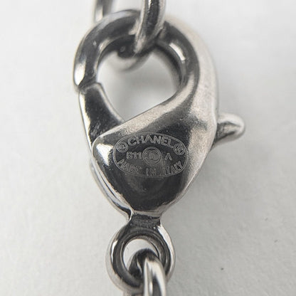 Chanel CC Logo Faux Pearl Necklace Silver Plated — view 4