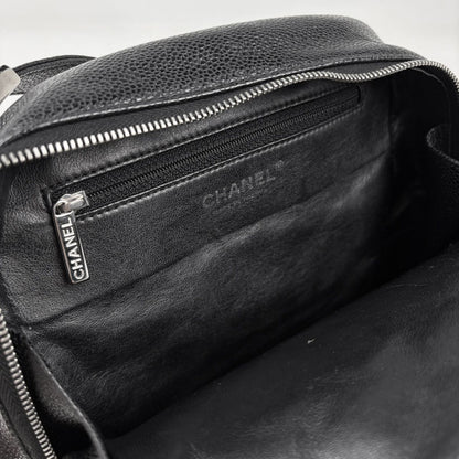 Chanel CC Logo Shoulder Bag Quilted Caviar Leather Black — view 6