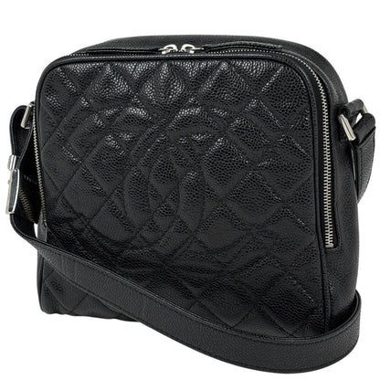Chanel CC Logo Shoulder Bag Quilted Caviar Leather Black