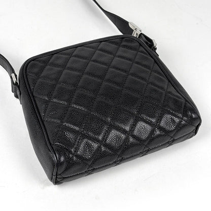 Chanel CC Logo Shoulder Bag Quilted Caviar Leather Black — view 2