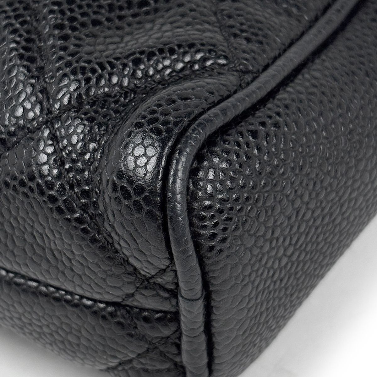 Chanel CC Logo Shoulder Bag Quilted Caviar Leather Black — view 3