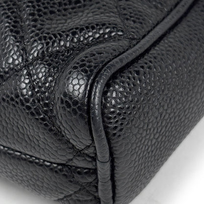 Chanel CC Logo Shoulder Bag Quilted Caviar Leather Black — view 3